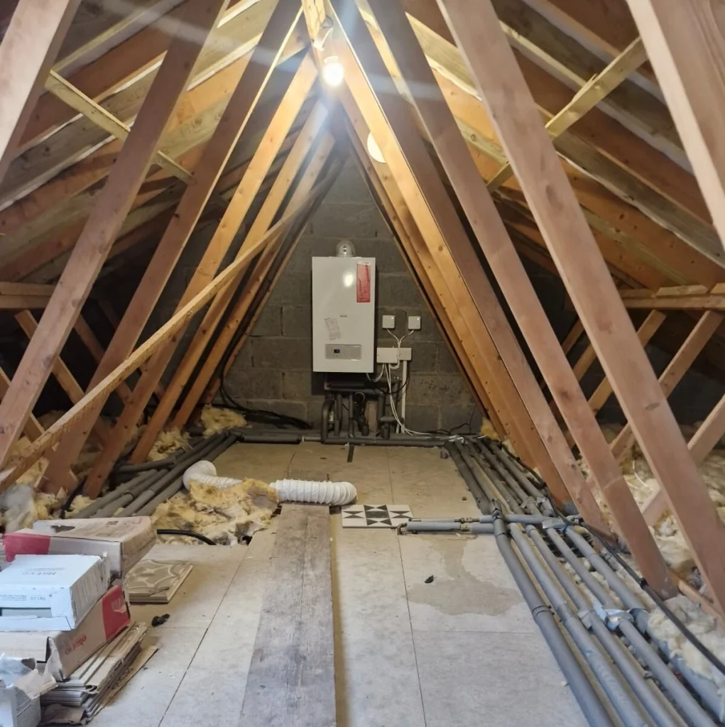 Joule 200L unvented hot water cylinder newly installed in a loft